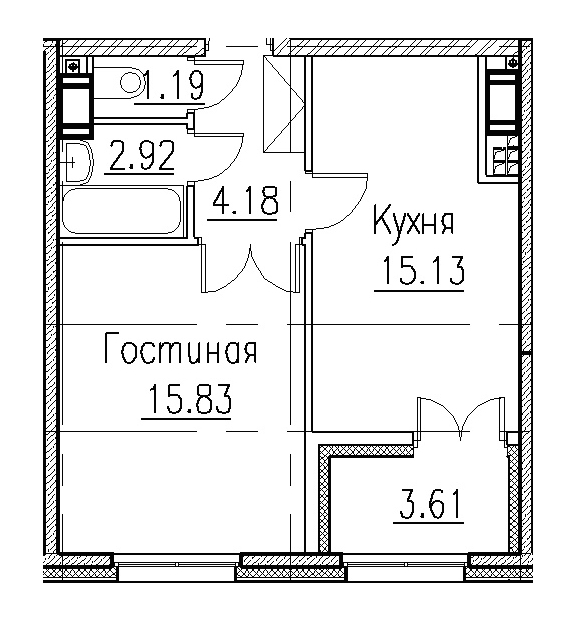 Однокомнатная квартира в : площадь 38.5 м2 , этаж: 5 – купить в Санкт-Петербурге